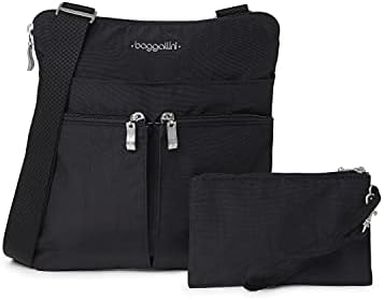 Baggallini Horizon Crossbody Bags for Women 10x10.5 Lightweight Water-Resistant Nylon RFID Purse Handbag w/Wristlet Included, Black