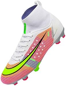 SNELIENIAO Men's Soccer Boots TF/AG Cleats Indoor Turf Hightop Football Cleats Outdoor Youth Soccer Sneaker for Training Athletic (Red Ag, 10.5)