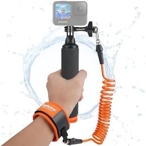 Action Camera Non-Slip Handler Floating Hand Grip Holder Mount + Steel-cored Safety Wrist Strap for GoPro Sony Insta360 Olympus Akaso Underwater Camcorder Diving Surfing Snorkeling Rafting Kayak Scuba