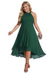 Ever-Pretty Plus Women's Sleeveless Halter A Line Pleated Plus Size High Low Wedding Guest Dresses 31926-DA, Dark Green, 16