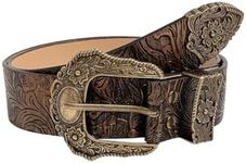 Floerns Women's Carved Pattern Leopard Print PU Leather Wide Buckle Belt Bronze suit waist size:33.5-37.4"