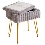 IBUYKE Rectangle Vanity Chair with Storage Space, Footrest Footstool Ottoman, Vanity Stool, Dressing Table Chair, with Anti-Slip Feet, for Makeup Room, Bedroom, Square grid pattern, Grey WBD004G