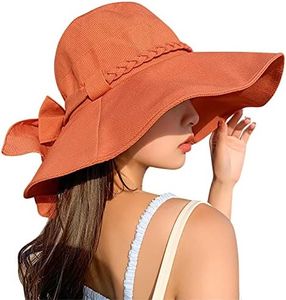 AMOVO Women's Sun Hat Ultra Wide Brim Bucket Hat for Summer Cotton Sun Hats UV Protection Beach Hats Fishing Cap (Brick-red)