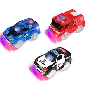Voiture de Course, Pack de 3 (Voiture de Course, Voiture de Police, Voiture de Camion de Pompier) avec 5 lumières Clignotantes LED Jouets Magiques pour Les Enfants 3 4 5 6 7+
