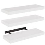 AMADA HOMEFURNISHING White Floating Shelves Invisible Wall Mounted 3 Sets, Modern Faux Wood Storage Shelves with Matte Finish, Perfect for Bedroom, Bathroom, Living Room and Kitchen Storage AMFS08