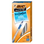 BIC Round Stic Grip Xtra Comfort Ball Pen, Medium Point (1.2 mm), Blue, 12-Count