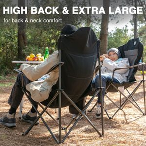 EVER ADVANCED Folding Camping Chairs Set of 2 – High Back, Padded, Cup Holder, Side Pockets, Supports 160kg