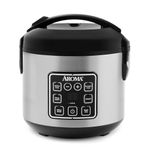 Aroma 8 Cup Stainless Steel Cool Touch Digital Rice/Multicooker/Food Steamer, Black