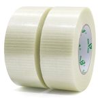 BOMEI PACK 2 Roll Filament Tape Crossweave Reinforced Strong Fiberglass Tape 170mic x 50mm x 50m,Bi-Directional Filament Strapping Tape for Heavy Duty Moving Bundling Sealing