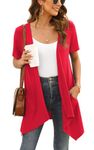 Veryoung Summer Short Sleeve Cardigan for Women Plus Size Lightweight Open Front Jacket Ladies Sweater Vests Fashion Casual Kimono with Pocket 2024,Red,3XL