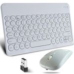 KeautFair Portable Wireless Bluetooth Keyboard and Mouse Set,QWERTY Layout Round Keys Dual Cordless Rechargeable 10“ Slim Cordless 1200DPI for Windows/iOS/Android/PC/Laptop/iPad/Smartphone(White)