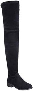 Nature Breeze Olympia 20 Womens Stretchy Thigh High Side Zipper Low Heel Combat Boots,Black,8.5