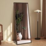 TheiaMo 65"×22" Wooden Full Length Mirror, Explosion-Proof HD Floor Mirror with Standing Holder for Bedroom/Locker Room, Standing/Hanging Mirror Dressing Mirror Wall-Mounted Mirror, Brown Wood