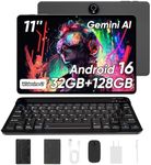 11 Inch Android 16 Tablet with Keyboard, 32GB RAM 128GB ROM, 8000mAh, Black