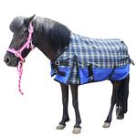 Gallopoff 600D Ripstop Waterproof Breathable Mini Horse Rain Sheet Pony Turnout Sheet (No Fill) Blueplaid 45