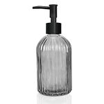 Top-spring 13 Oz Glass Soap Dispenser, Vertical Stripe Design Refillable Lotion Soap Dispenser for Bathroom, Kitchen Sink, Hand Soap, Dish Soap