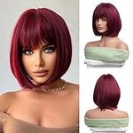 OUFEI 10 Inches Wine Red Bob wig Short Straight Wig for Women Synthetic Hair Wigs Cosplay Daily Party Use