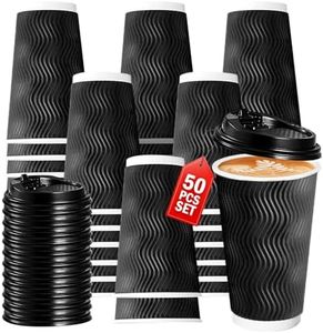 Vivva Disposable Coffee Cups with Lids (50Pack) - to Go Paper Coffee Cups for Hot & Cold Beverages, Coffee, Tea, Hot Chocolate, Water, Juice - Eco Friendly Cups (Black-16oz)