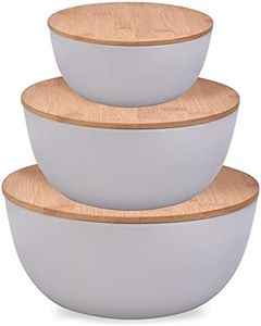 Panghuhu88 Salad Bowl with Lid, Set of 3 (7" + 8.8" + 11") Serving Bowl with Bamboo Cover, Bamboo Fiber Mixing Bowl for Salad Cereal Pasta Soup Fruit Popcorn Chips (Grey)