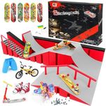 Hamino Fingerboard Skate Park Ramp Kit, Finger Skateboards Toys Set with 1 Skateboard + 1 Skates + 1 Sports Shorts & Tool Kit, Finger Skateboard Ramp Set Party Favors for Kids & Adults Fun（Style A）