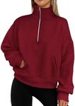 PRETTYGARDEN Women's Fall Fashion Half Zip Sweatshirts Long Sleeve Collared Cropped Pullover Tops Trendy Y2K Clothes (Wine Red,Small)