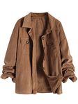 ZAFUL Women Fleece Lined Shirt Jacket Long Sleeves Corduroy Pockets Cargo Shacket (0-Coffee, M)