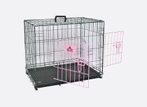 Bestie Foldable Metal Wire Dog Pet Cage/Crate/Carrier with Tray, Double Door, Green & Pink, 36 Inch