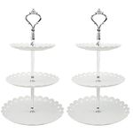 Hotoco 3-tier White Silver Plastic Dessert Stand Pastry Stand Cake Stand Cupcake Stand Holder Serving Platter for Party Wedding Home Decor-Small-set of 2