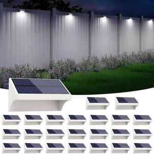 NIORSUN Outdoor Fence Lights, 24 Pack Waterproof LED Solar Fence Lights with 1500mAh Battery, Warm White/Cool White/RGB, Easy-to-Install Wall Light for Deck, Patio, Railing, Stairs, Backyard – White