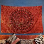 Craft Trade Wall Tapestry for Bedroom Aesthetic Psychedelic Bohemian Mandala Wall Hanging Trippy Orange Tapestries Hippie Room Decor Twin Bedspread Meditation Yoga Mat Rug - 137x213 CM (54x84 Inch)