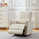 360° Swivel Rocking Recliner Chair, Glider Rocking Chair, Upholstered Faux Leather Reclining, Manual Recliner Chair with Lumbar Support, Nursery Rocker Recliner for Living Room, Bedroom, Beige