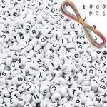 Letter Beads for Bracelets, MiuCo 2000PCS Acrylic Alphabet Beads for Bracelets Making Kit, Round beads 4×7mm with 1 Rolls Colors Elastic Thread for Bracelet Necklace Keyrings Crafts Jewellery Making