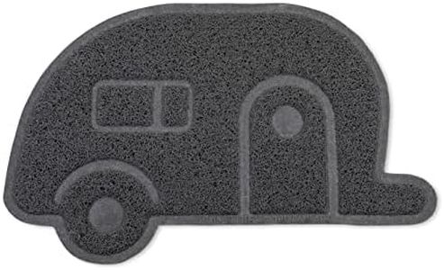 Camco Life is Better at The Campsite Scrub Rug | Ideal for Dirt Removal | Features a Gray, Retro Class-C RV Shaped Design