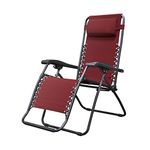 Caravan Sports Zero Gravity Outdoor Portable Folding Camping Lawn Deck Patio Pool Recliner Lounge Chair for Adults, Adjustable Headrest, Burgundy