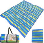 GBS Outdoor Rug Reversible Foldable Mat, Plastic Straw Indoor Kitchen Floor Garden Patio - Weatherproof Lightweight Jazzy Stripe Color Rug - Perfect For Picnic Vacation BBQ, Beach (195 x 150 cm)