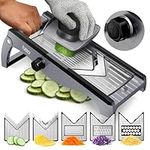 Kitchen Mandoline Vegetable Slicer - Mandoline Food Slicer - Veggie Julienne Cutter & Cheese Grater - Potato Veg Slicer - Kitchen Tools & Gadgets (5-in-1 Adjustable Stainless Steel)