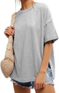 EXLURA Womens Summer Oversized T Shirts 2025 Casual Short Sleeve Loose Maternity Tops Crewneck Tunic Plus Gym Workout Top Light Grey