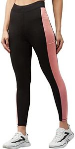 BLINKIN Women's Gym Wear Skinny Fit Tights | Track Pants For Women With Side Pockets : Ideal For Yoga & Workout - The Ultimate Gym Pants For Women & Girls_3660 (Color_Black|Pink,Size_M)