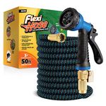 Flexi Hose Upgraded Expandable Garden Hose Pipe Including 8 Function Spray Gun Nozzle - Extra Strength with 2 cm Solid Brass Fittings - No-Kink Flexible Garden Hoses (Blue/Black 15 Metres)