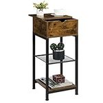 OYEAL Tall Side Table Rustic Farmhouse End Table, Telephone Table with Storage Shelves, Nightstand for Living Room, Bedroom, Small Spaces, Rustic Brown