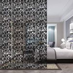 ANMINY 24 PCS Hanging Room Divider Flower Carving Pattern Panels Decorative Wall Screen Panel Hollow Out Design for Living Dining Room Kitchen Bedroom Office Bar Restaurant Home Hotel Decor - Black