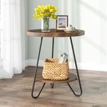 Tribesigns Round Side Table, 2-Tier End Table with Metal Legs, Modern Industrial Beside Table, Small Accent Table Snack Table for Living Room, Bedroom, Small Space, Easy Assembly