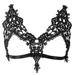 Body harness lace bra cage Woman's punk goth lingerie Chest strap Adjustable plus size Festival rave Photography dance Apparel (Black)