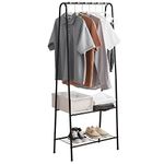 Metal Clothes Rail Hanging Rack Garment Display Stand Storage Shelf Small Clothes Rail Rack with Shelves Coat Rack Organiser Clothes Stand and Rack with Garment Rail for Home Hallway Bedroom Black