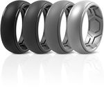 ThunderFit Silicone Rings for Men - 4 Rings Breathable Edition Step Edge Rubber Engagement Bands - 8.4mm Width (Black, Dark Grey, Grey, Silver, 10.5-11 (20.6mm))