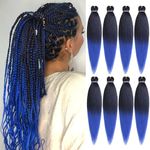 Xtrend Ombre Braiding Hair Pre Stretched 8 Packs Kanekalon Ombre Jumbo Braiding Hair Extensions 26 Inch High Temperature Synthetic Fiber Hair Extension (1BBLUE#)