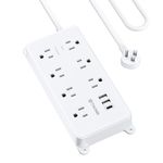 TROND Surge Protector Power Bar USB C, 1700 Joules, ETL Listed, 10ft Long Extension Cord, 7 Widely Spaced Multi Outlets 3 USB Chargers, Flat Plug Power Strip Wall Mount, Home Office Desk Accessories