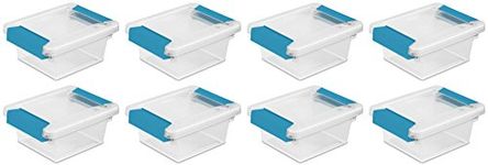 Sterilite 1969 Mini Clip Box, Clear with Blue Aquarium Latches, 8-Pack