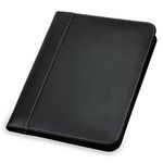 Samsill Contrast Stitch Leather Portfolio Zippered Closure Case, 8.5 inch x 11 inch Writing Pad, Black