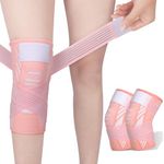 Knee Support Brace 2 Pack Compression Knee Sleeve with Straps Knee Bandage for Women Men for Sports, Running, Arthritis, Joint Pain, Ligament Injury, Meniscus Tear, ACL, MCL, Tendonitis (Pink, XL)